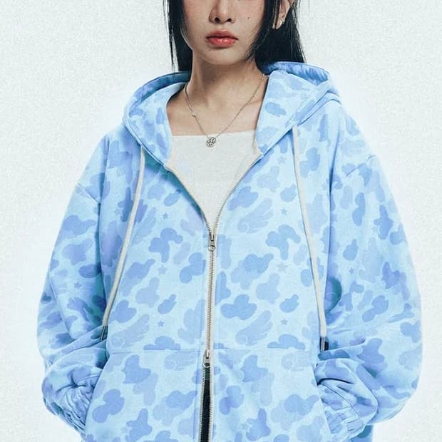 밴힛 카모 후드집업 블루