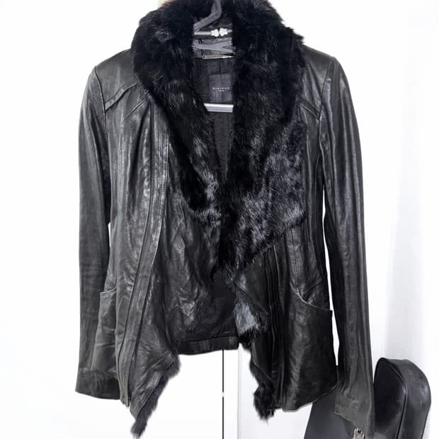 Minimum slim fur sheep leather jacket