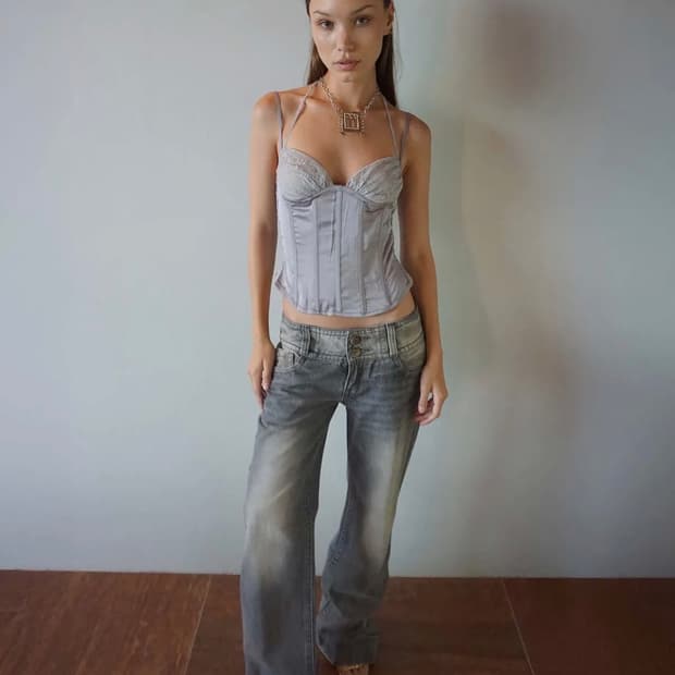 스컬프터 90s Glossy Corset Top Gray