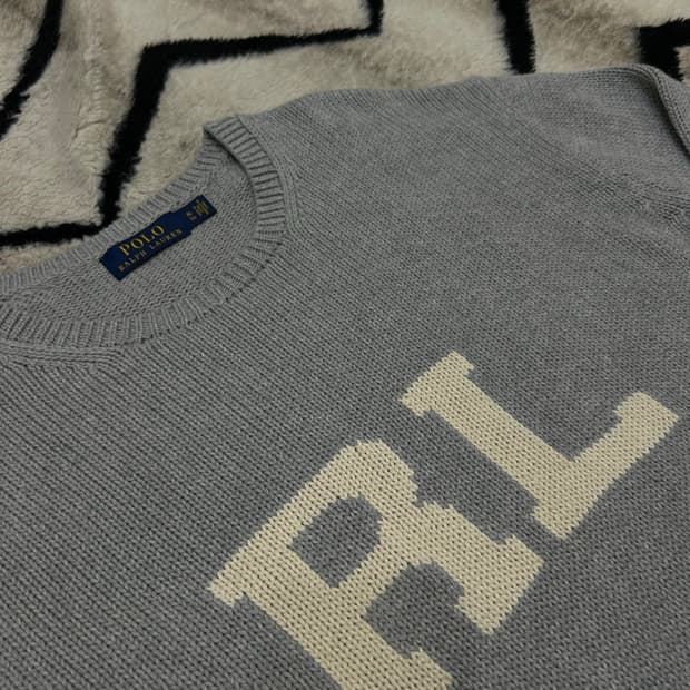 [XL]폴로랄프로렌 RL로고 라운드 니트/웜그레이
