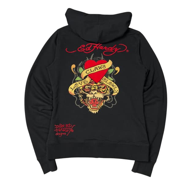 (M) 에드 하디 타이거 로고 후드집업 블랙