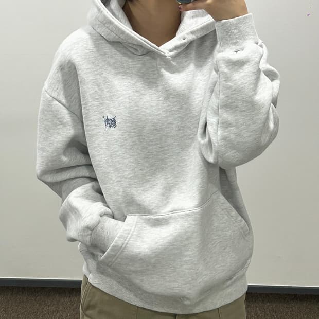 Brown Breath 브라운브레스 네이비 로고 멜란지 후드