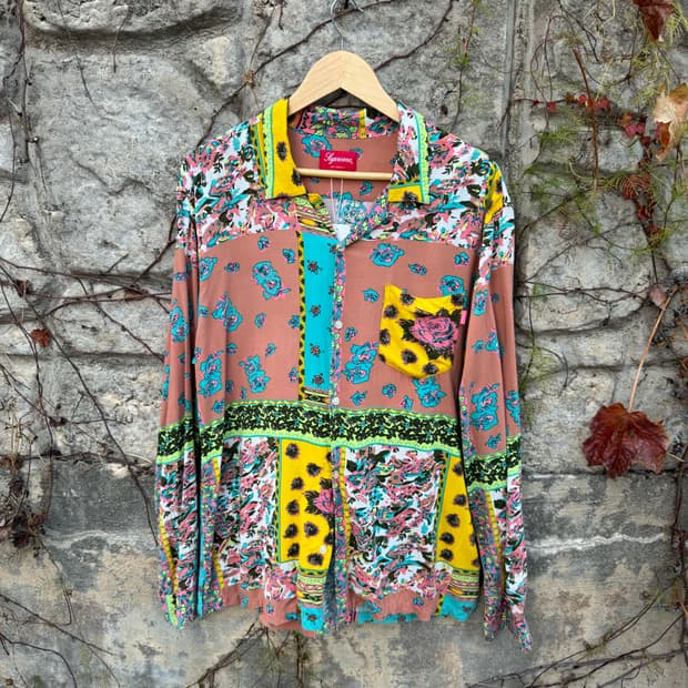 슈프림 16ss 플라워 패턴 레이온 셔츠 L