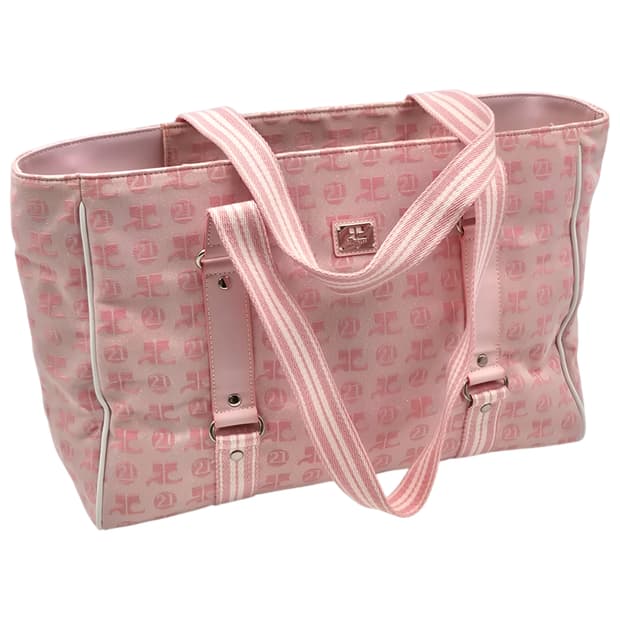 00s 꾸레쥬 핑크 자수 글리터 21 빅 쇼퍼백