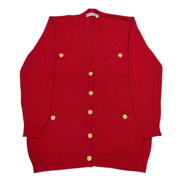 셀린느 빈티지 금장 버튼 케이블 니트 가디건 레드 L