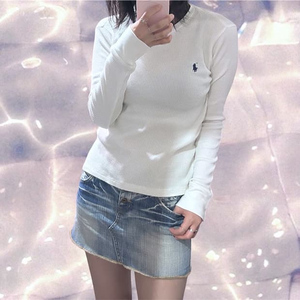 폴로 랄프로렌 신형 와플 롱슬리브 티셔츠 화이트 M