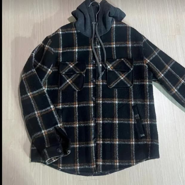 체크 후드 패딩 자켓