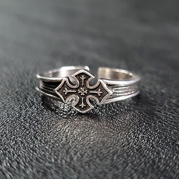 Morvane 백동 남자 엔틱 빈티지 명품 고대 십자가 반지