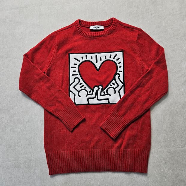 90 키스해링 레드 니트 스웨터 0306Y