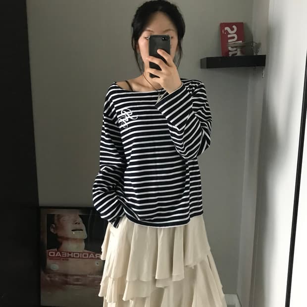 렉토 보트넥 스트라이프 롱슬리브티