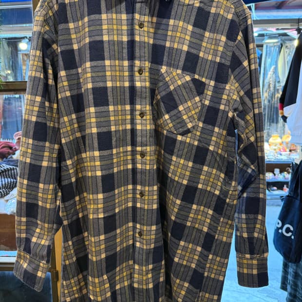 빈티지 블루 플란넬 체크셔츠