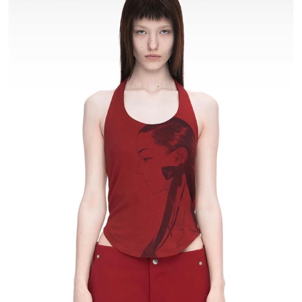 Drawing halter sleeveless red