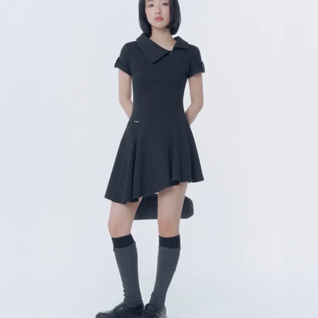 미세키서울 Slash button flare one piece BLACK