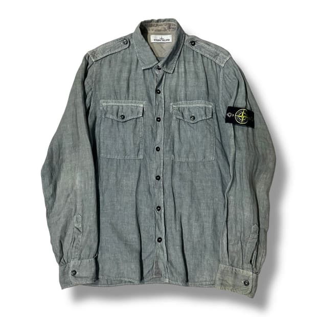 stone Island 숄더마크 투포켓 린넨 셔츠