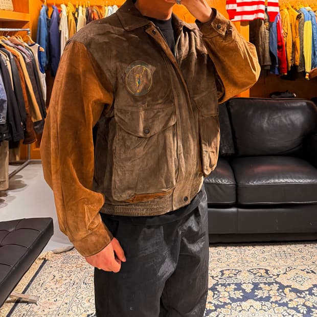 프렌치 빈티지 헤비 카우레더 누벅 A-2 자켓 XL 소가죽