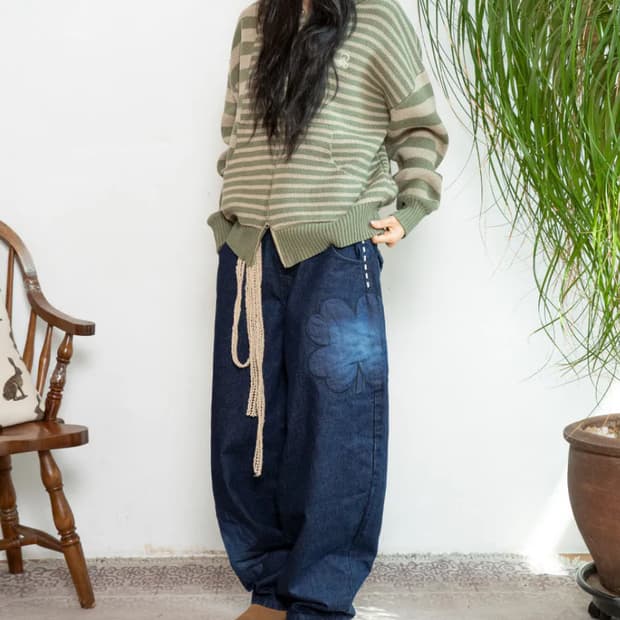 루나키후 코우운 벌룬핏 워싱 데님 바지 