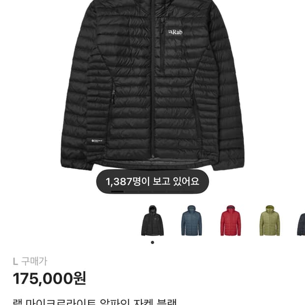 랩 마이크로라이트 알파인 블랙 l->m 사이즈 교환