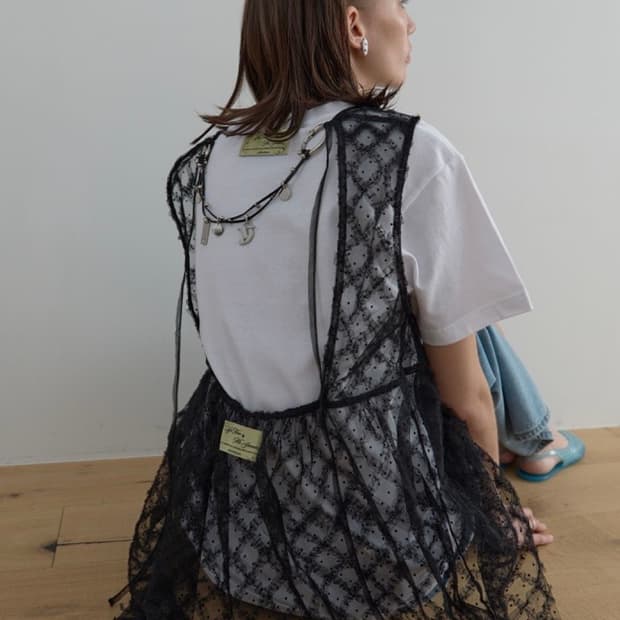마조네 블랙 도트 시어 레이스 오간자 드레스 29cm 에디션
