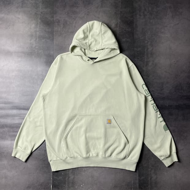 CARHARTT 칼하트 라이트그린 레터링 기모 후드티 A01032