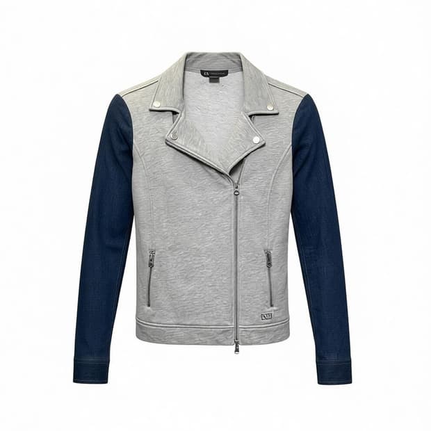 아르마니 익스체인지 집업 자켓 데님 슬리브 투포켓 디테일 진청 그레이