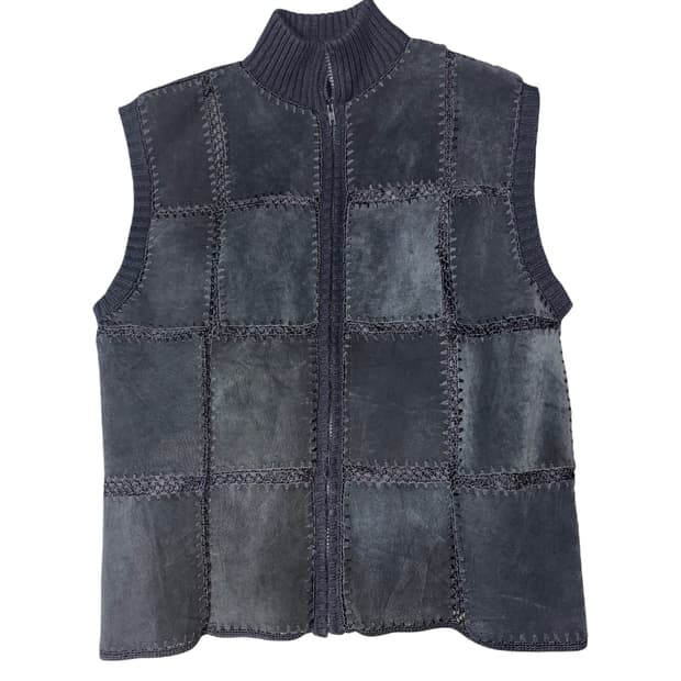 스웨이드 사각 패널 패치 집업 베스트 