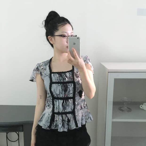 lace trimmed floral blouse