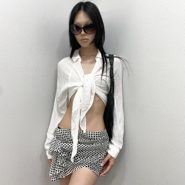 Sheer Open-Front Tie-Hem Blouse Shirt