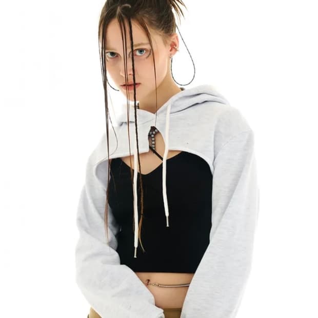 아웃엑소 half slit hoodie grey 볼레로후디