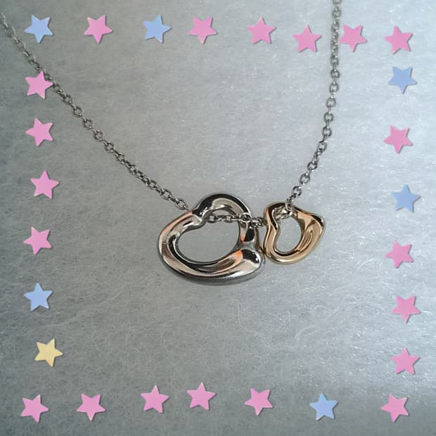 티파니 오픈하트 더블 골드 실버 콤보 목걸이