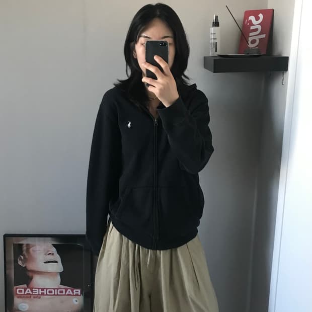 폴로 랄프로렌 포니 로고 블랙 후드집업