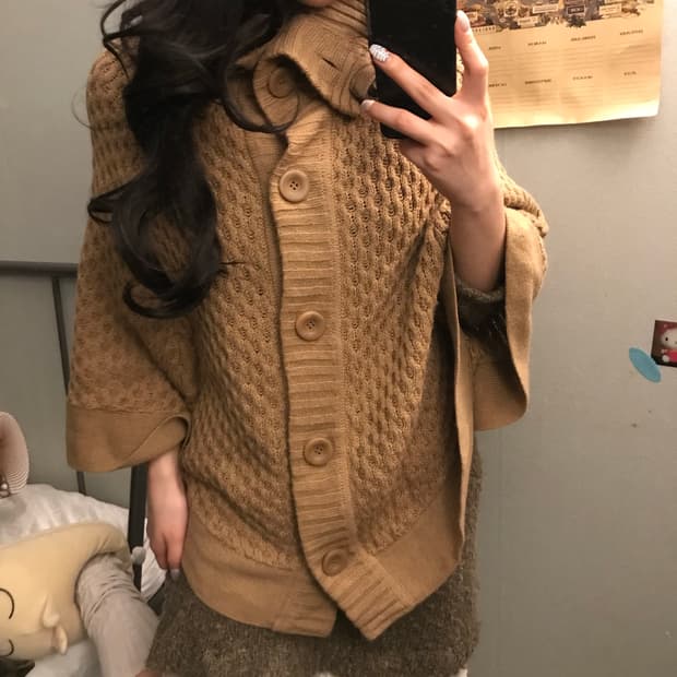 Back Number 라떼갸루 모리걸 하이넥 와플 케이프 판초