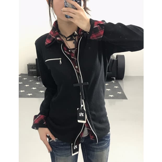 Jpn Punk Layer Checkered Shirt Zip-Up