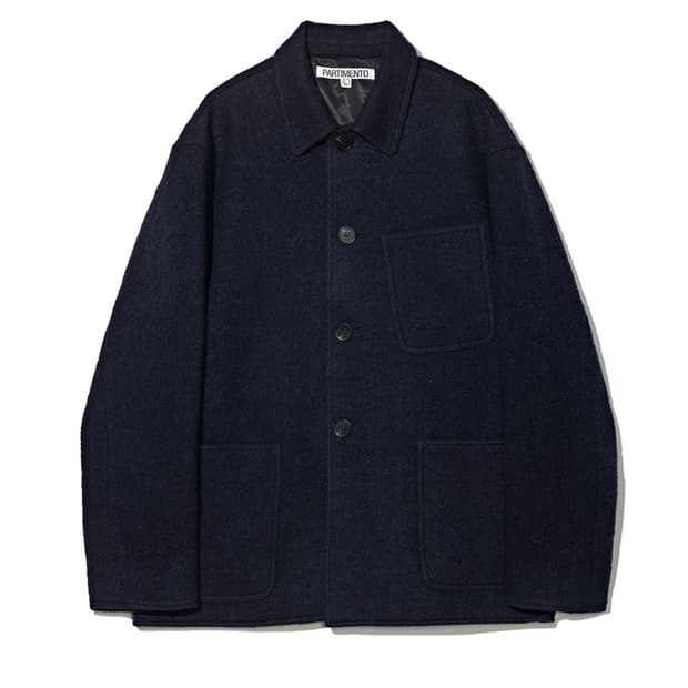100% Curly Wool Half Coat Navy