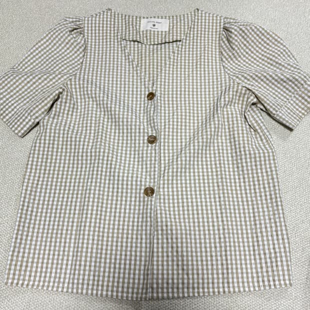 빈티지st 체크 반팔블라우스
