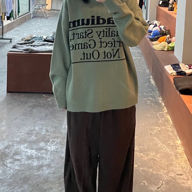 빈티지 빅 레터링 그린 니트 H935