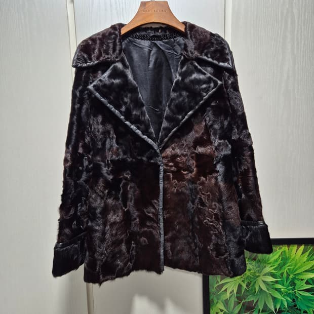 (세일)빈티지 송치 퍼 코트 자켓 다크브라운,블랙 믹스