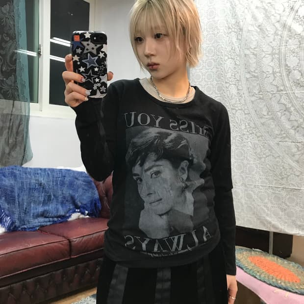 Miss you 여성 빈티지 프린팅 롱슬리브 