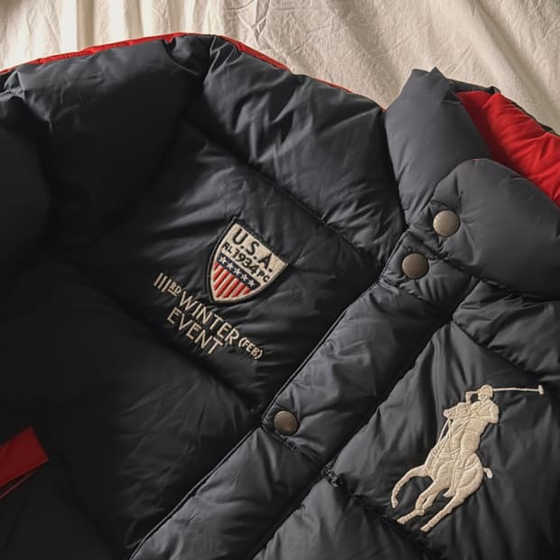 폴로 빅포니 성조기 패딩 블랙