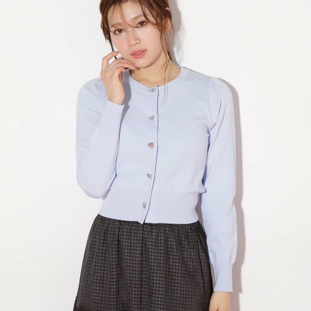 일본 질바이질스튜어트 리본 포인트 버튼 가디건 - 스카이블루 하늘색