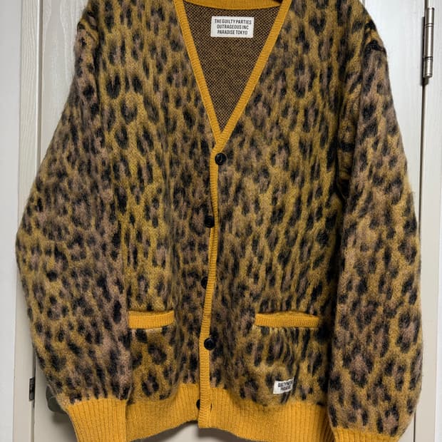 와코마리아 레오파드 모헤어가디건 옐로우 M