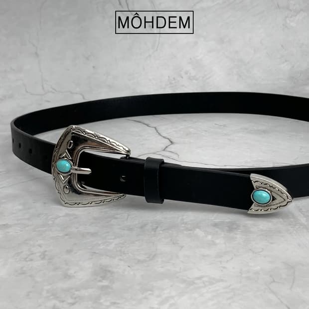 [Unisex] 원석 버클 웨스턴 가죽 벨트