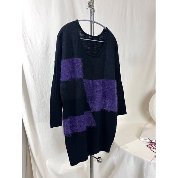 Color-Block Grid Long Sweater