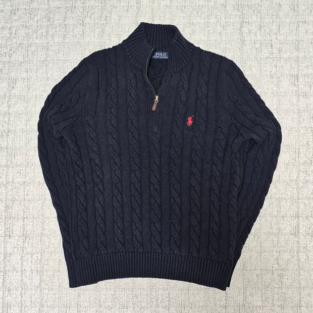 폴로 꽈배기 반집업 니트