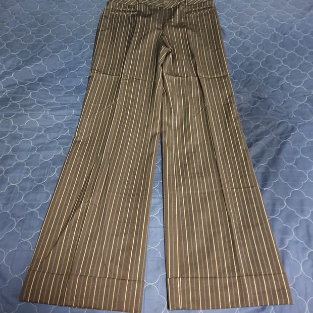 앤테일러 로프트 스트라이프 와이드 플레어핏 슬랙스 브라운 (30)