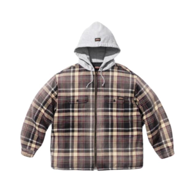 슈프림 X 디키즈 플레이드 후드 집업 셔츠 블랙 XL