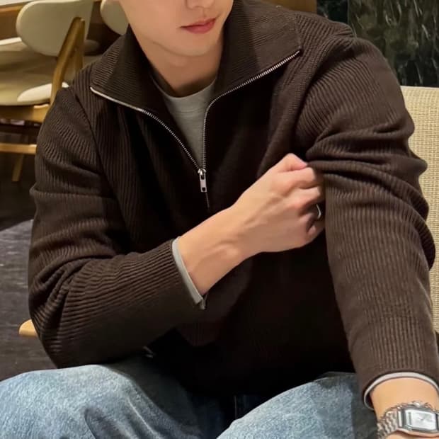 [100] 마인드브릿지 mindbridge 하프 집업니트 브라운