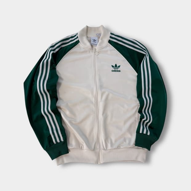 아디다스 오버핏 흰 초 배색 트랙 져지