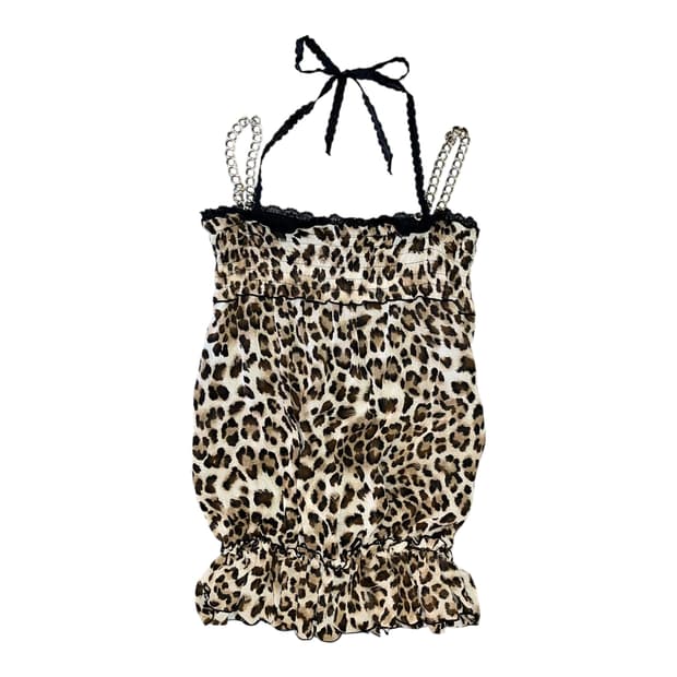 체인 끈 레이스 홀터넥 호피 탑 갸루y2k