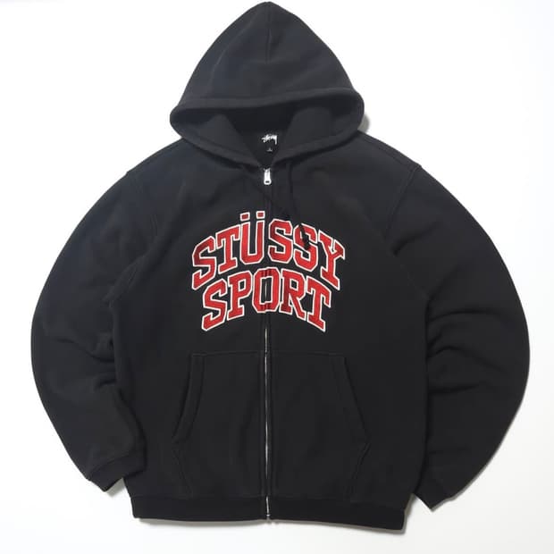 스투시 스포츠 후드집업 워시드 블랙