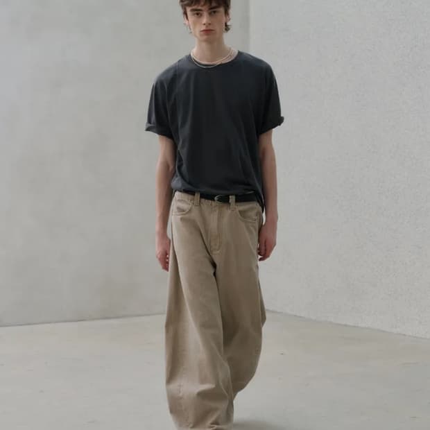 노운 와이드 커브드 데님 팬츠